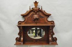 Antique Eastlake Victorian Carved Walnut Oval Mirror Sideboard Backsplash Shelf