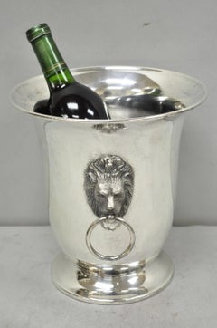 Vintage English Regency Silver Plated Lion Head Champagne Chiller Ice Bucket