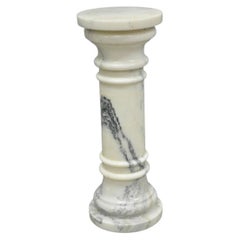 Vintage Italian Classical White Marble Column Form Round 32" Pedestal Bust Stand