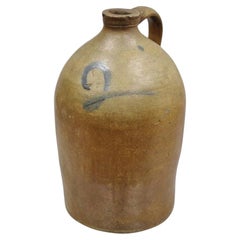 Antique Stoneware Pottery 2 Gallon Water Jug Pitcher Cobalt Blue Painted "2"