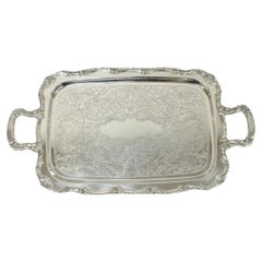 Plat de service vintage WM A Rogers de style victorien, plaqué argent, à deux poignées, servant également de plateau de bar