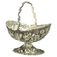 Antique Victorian Japanese Silver Plated Rose Flower Repousse Nut Bowl Dish