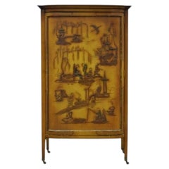 Antique Oriental Chinese Asian Lacquered Figural Painted China Cabinet Curio