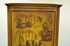 Antique Oriental Chinese Asian Lacquered Figural Painted China Cabinet Curio