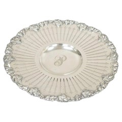 English Edwardian Grapevine Repousse Silver Plated "P" Round Serving Platter