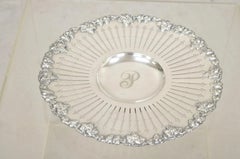 English Edwardian Grapevine Repousse Silver Plated "P" Round Serving Platter