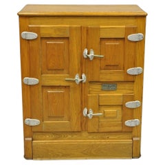 Antique RH Macy Co Victorian Oak Wood 3 Door Ice Box Vintage Refrigerator Chest