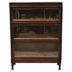 Antique Hale Mahogany 3 Section Stacking Barrister Glass Door Lawyers Bookcase