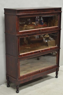 Antique Hale Mahogany 3 Section Stacking Barrister Glass Door Lawyers Bookcase