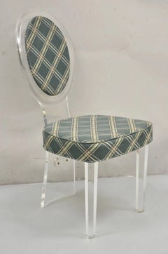 Sedia da toeletta vintage in stile Mid-Century Modern, con schienale ovale in Lucite e rivestimento in tessuto