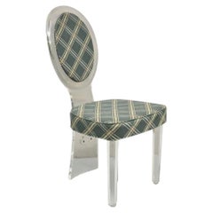 Sedia da toeletta vintage in stile Mid-Century Modern, con schienale ovale in Lucite e rivestimento in tessuto