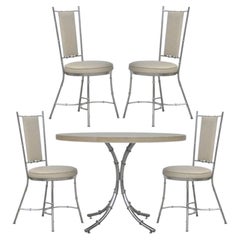 Vintage Hollywood Regency Chrome Metal Faux Bamboo Dining Kitchen Set - 5 Pc Set