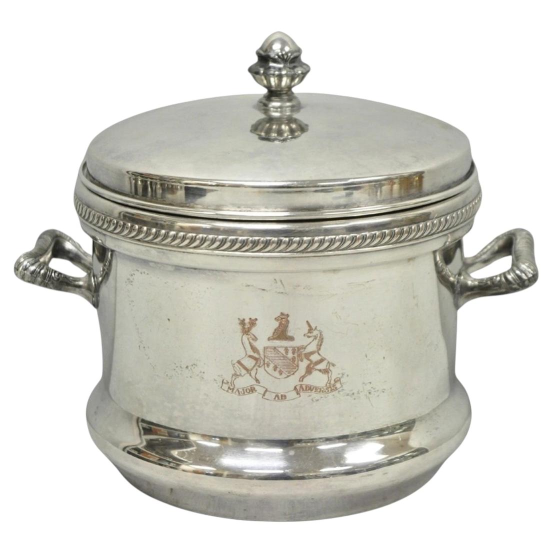 Vintage FB Rogers English Regency Silver Plated Coat of Arms Covered Ice Bucket For Sale
