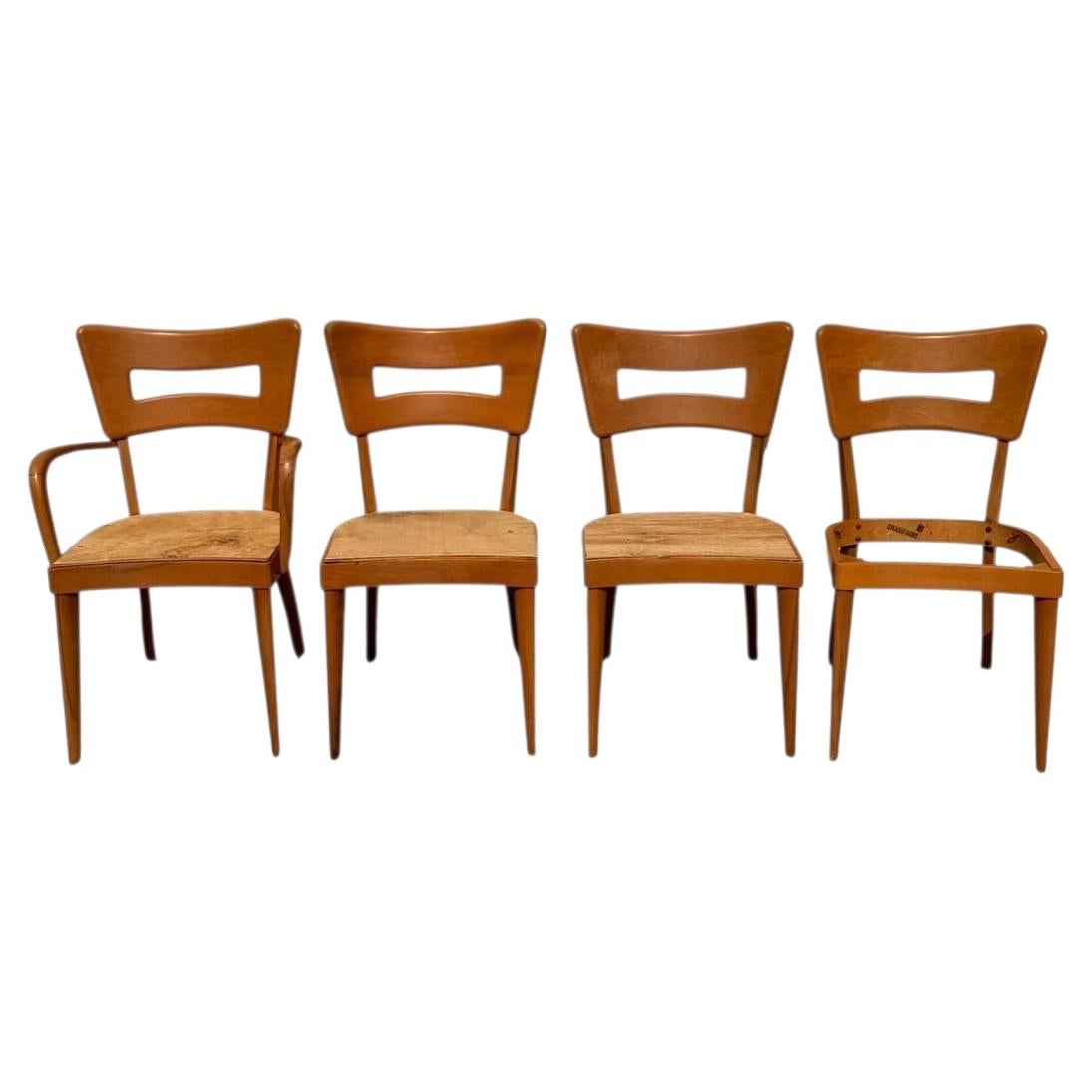Sillas vintage de comedor Heywood Wakefield MCM con diseño «Dog Bone» en madera de arce - Juego de 4 en venta