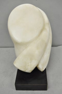 Busto vintage in marmo alabastro intagliato, in stile modernista astratto, raffigurante una donna dai capelli lunghi, Fi