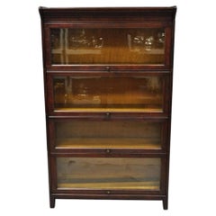 Antique Mahogany 4 Section Barrister Bookcase Glass Door Stacking Lawyer Cabinet