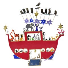 Modern Noah's Ark Cut Steel Judaica Art Hannukah Menorah Candelabra Sculpture