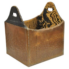 Antique French Country Primitive Copper & Wood Black Grain Painted Grain Bin
