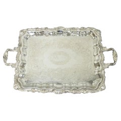 Bandeja de servicio vintage de Sheridan, de estilo victoriano inglés, chapada en plata, con patas, para el bar