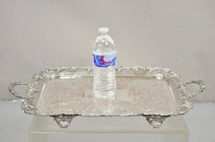 Antique Victorian Silver Plated Grapevine Repousse Platter Bar Tray w/ Monogram