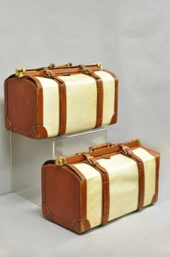 Vintage Dinoffer NY Italian Brown Leather & Vellum Parchment Gladstone Bag, Pair