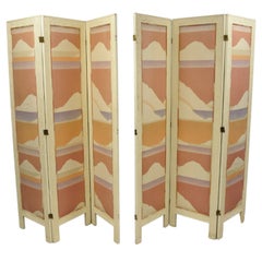Vintage Oriental Fretwork Bone Lacquer Upholstered 6 Panel Room Divider Screen