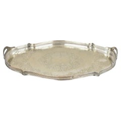 Vintage English LBS Co 982 Silver Plated Scalloped Oval Pierced Gallery Tray