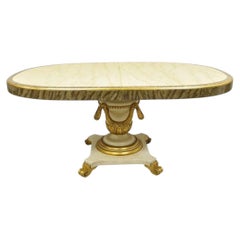 Italian Regency Cream & Gold Gilt Lacquered Urn Pedestal Dining Table - 3 Leaves