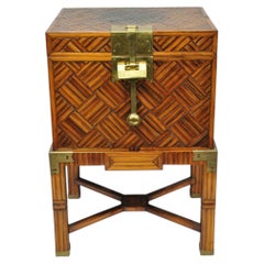Furniture Classics Ltd Chinese Teak & Bamboo Campaign Chest Side Table on Stand