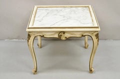 Table basse carrée vintage de style Louis XV, en marbre peint en blanc