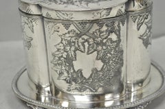 Antique Victorian Silver Plated Etched Footed Hinged Biscuit Barrel Jar on Stand