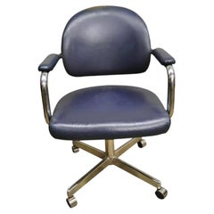 Sedia da ufficio vintage Chromcraft Mid Century Modern in vinile blu Rolle (B)