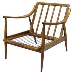 Vintage Mid Century Modern Danish Style Sculptural Walnut Lounge Arm Chair