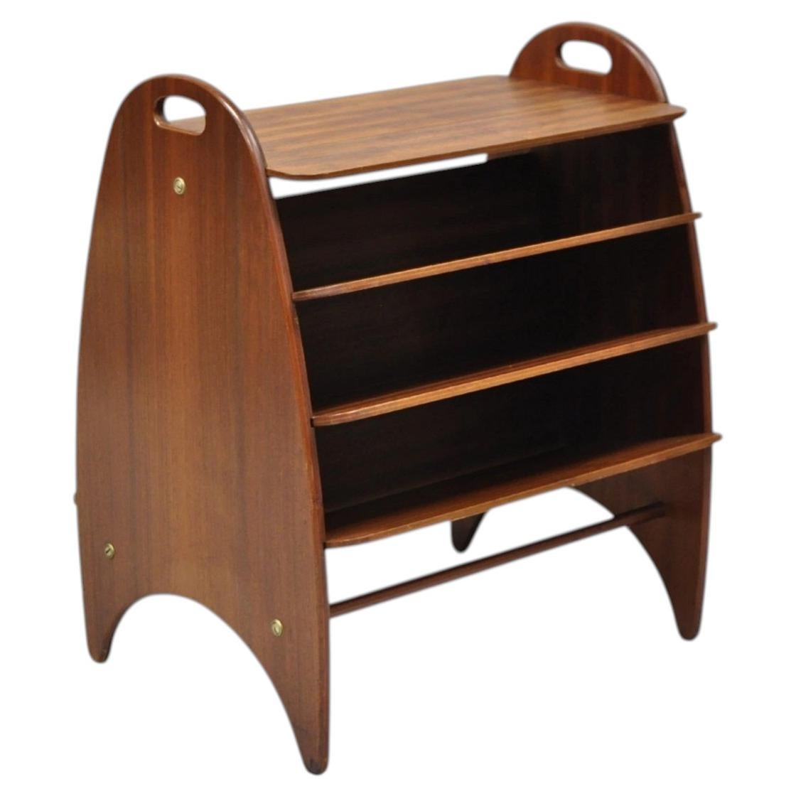 Mid Century Danish Modern Teak Wood Magazine Rack Book Stand Bookcase Side Table For Sale