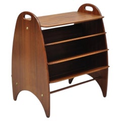 Mid Century Danish Modern Teak Wood Magazine Rack Book Stand Bookcase Side Table