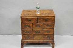 Vintage Italian Olive Wood Veneer Campaign Chest of Drawers Cabinet Side Table