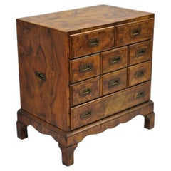 Vintage Italian Olive Wood Veneer Campaign Chest of Drawers Cabinet Side Table
