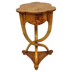 Vintage Art Deco Style Burr Walnut Curved Leg Pedestal One Drawer Side Table