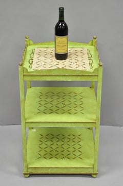 Vintage Italian Venetian Green Distress Painted 3 Tier French Country Side Table