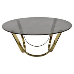 Tri-Mark Mid Century Modern Brass Plated Steel Smoked Glass Arch Coffee Table
