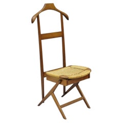 Vintage Mid Century Italian Modern Beech Wood Clothing Valet Chair Seat (A)
