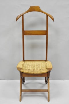 Vintage Mid Century Italian Modern Beech Wood Clothing Valet Chair Seat (A)