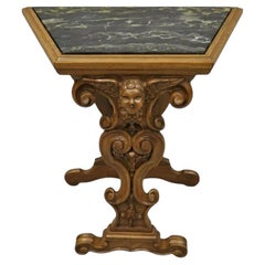 Italian Renaissance Figural Carved Marble Top Side Table with Winged Cherub Head