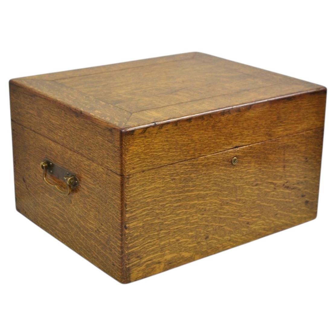 Antique Arts & Crafts Quartersawn Oak Fitted Silverware Case Flatware Chest Box