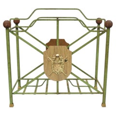Vintage Italian Neoclassical Green Wrought Iron Book Magazine Rack w/ Shield
