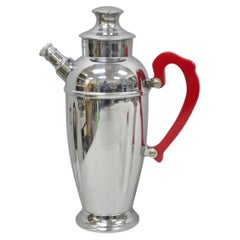 Vintage Art Deco Chrome Cocktail Martini Shaker Red Bakelite Handle by Chromium
