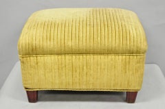 Vintage Traditional Mahogany Leg Green Upholstered Footstool Ottoman