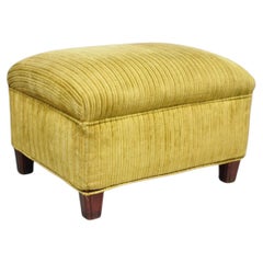 Vintage Traditional Mahogany Leg Green Upholstered Footstool Ottoman