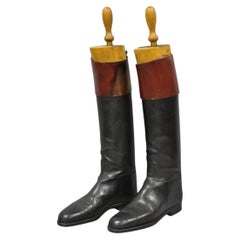 Vintage Maxwell London English Leather Black & Brown Horse Riding Boots w/ Trees
