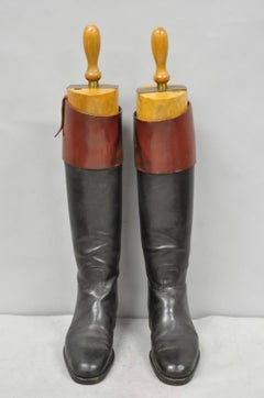 Vintage Maxwell London English Leather Black & Brown Horse Riding Boots w/ Trees